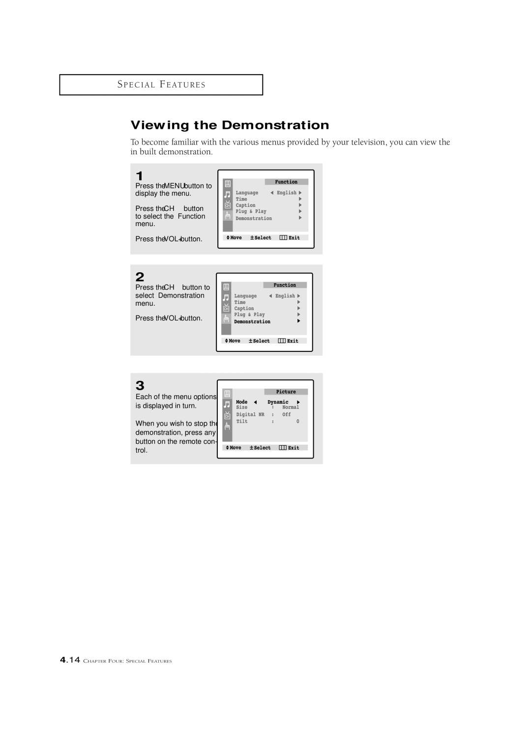 Samsung CL29V10MN, CL21K5MQ, CL21M5W, CL21A11MQ manual Viewing the Demonstration 