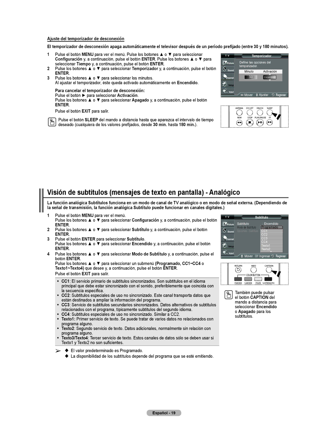 Samsung CL32Z40DSK Ajuste del temporizador de desconexión, Seleccionar Tiempo y, a continuación, pulse el botón Enter 