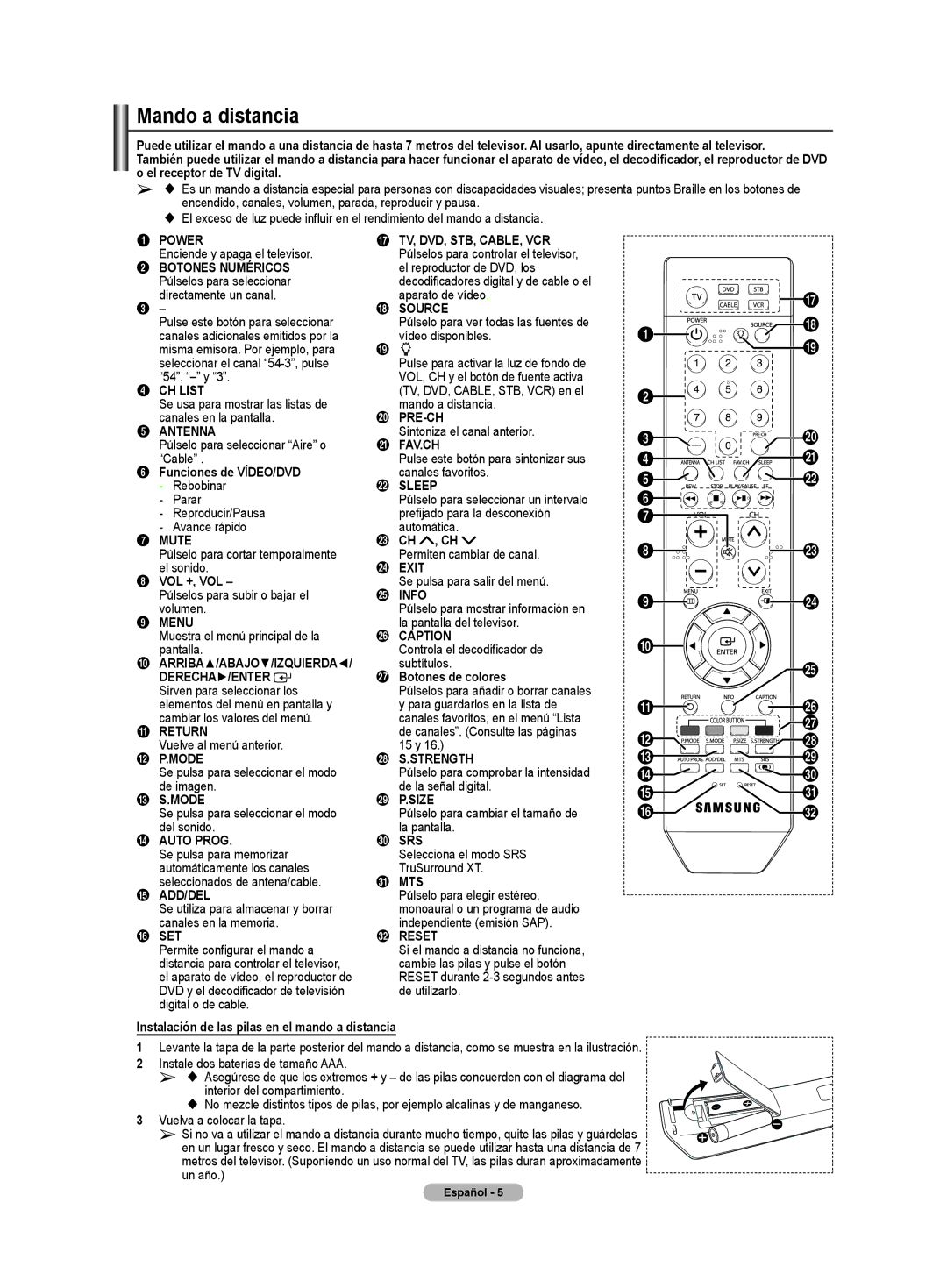 Samsung CL32Z40DSK manual Mando a distancia 