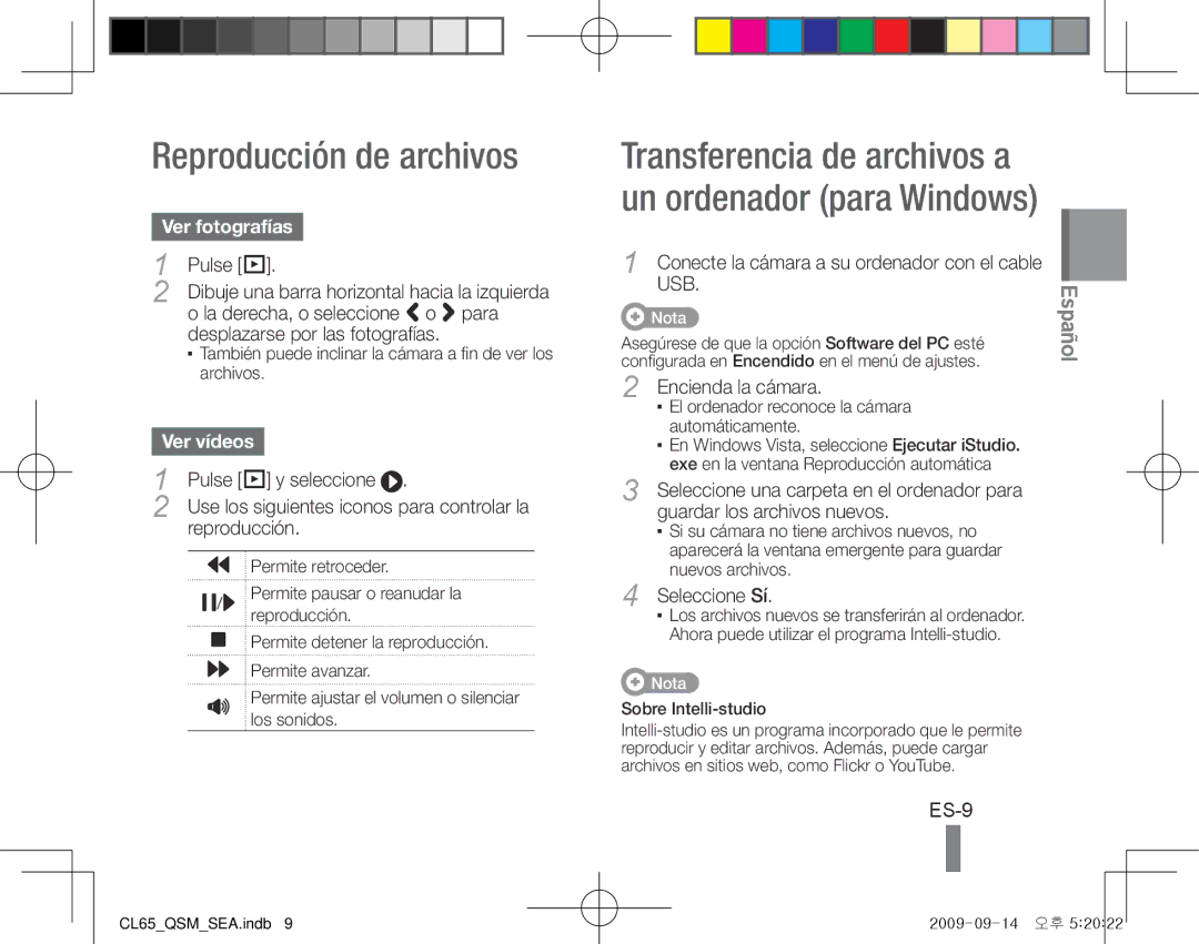 Samsung CL65 quick start manual Reproducción de archivos, ES-9, Ver fotografías, Ver vídeos 