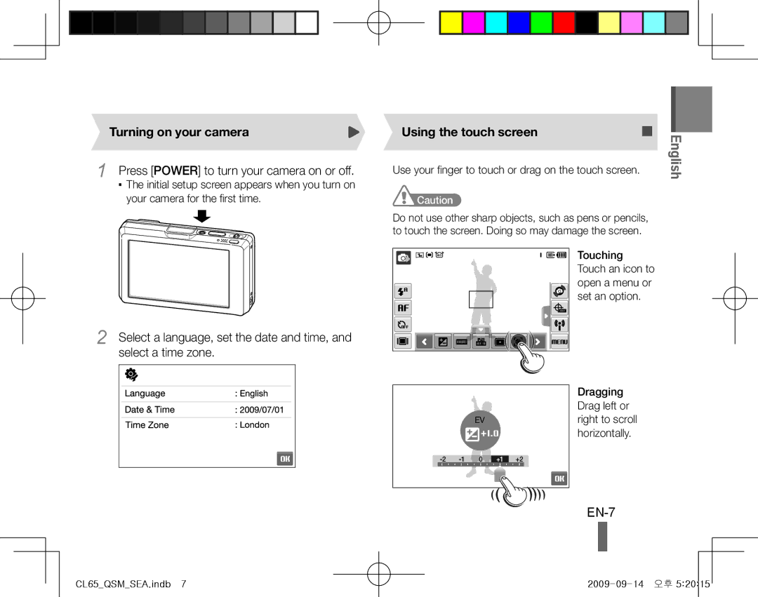 Samsung CL65 quick start manual EN-7, Turning on your camera 