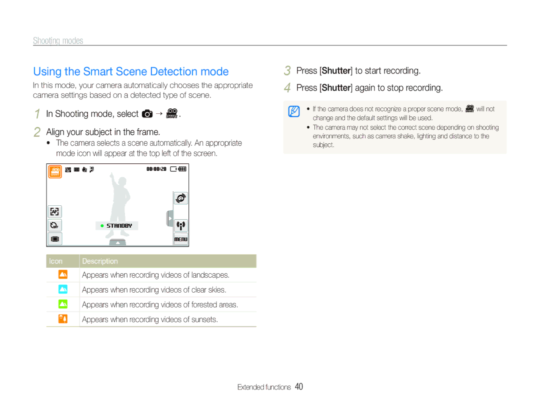 Samsung CL80 user manual Using the Smart Scene Detection mode, Align your subject in the frame 