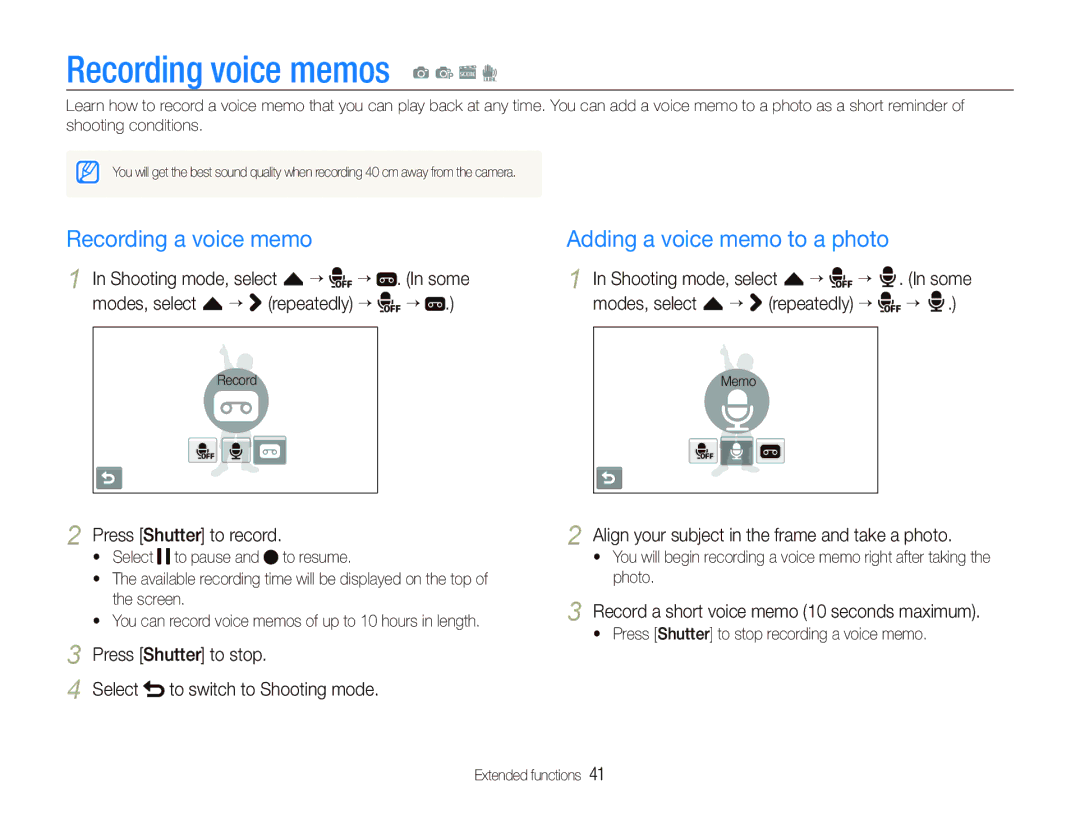 Samsung CL80 user manual Recording voice memos a p s d, Recording a voice memo, Adding a voice memo to a photo 