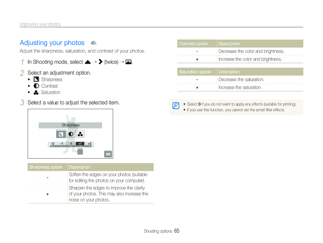 Samsung CL80 user manual Adjusting your photos p, Select a value to adjust the selected item 