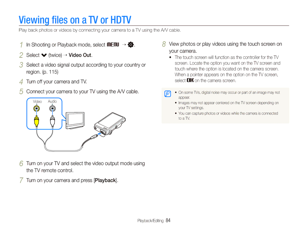 Samsung CL80 user manual Viewing ﬁles on a TV or Hdtv, Select on the camera screen 