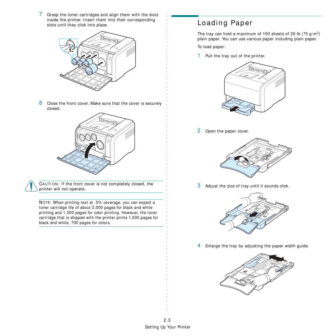 Samsung CLP-300 Series manual Loading Paper, To load paper Pull the tray out of the printer 