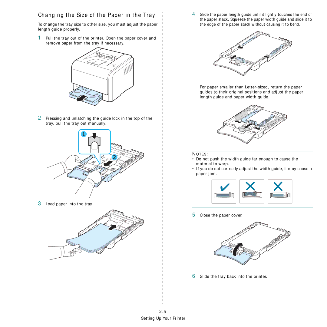 Samsung CLP-300 Series manual Changing the Size of the Paper in the Tray 