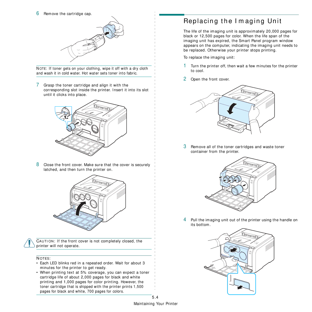 Samsung CLP-300 Series manual Replacing the Imaging Unit 