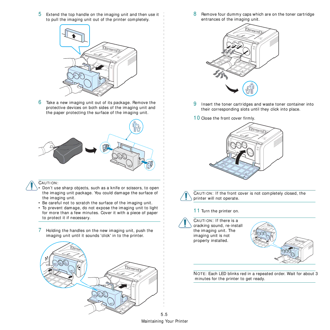 Samsung CLP-300 Series manual 10Close the front cover firmly 11Turn the printer on 