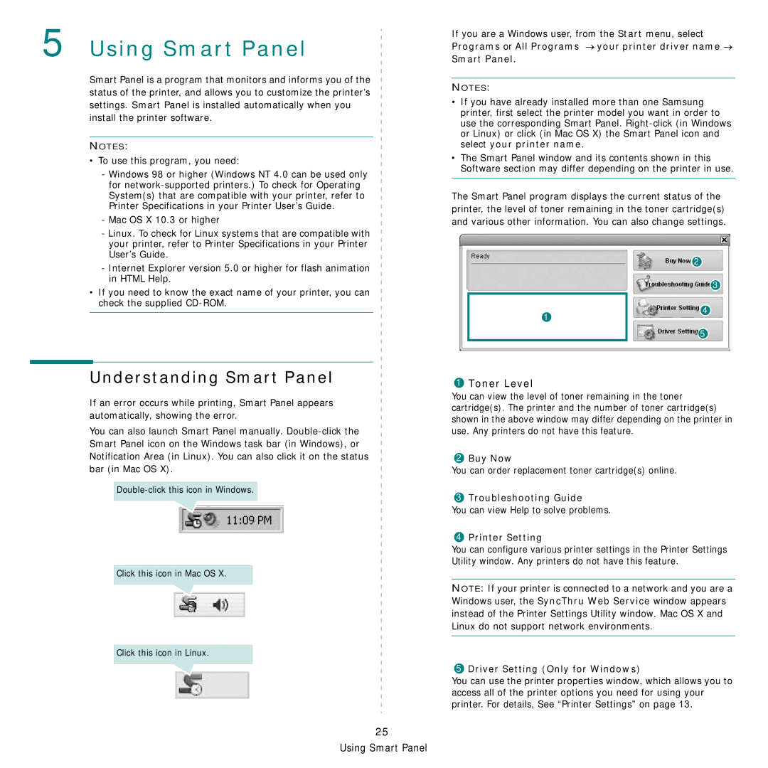 Samsung CLP-300 Series manual Using Smart Panel, Understanding Smart Panel, Toner Level 