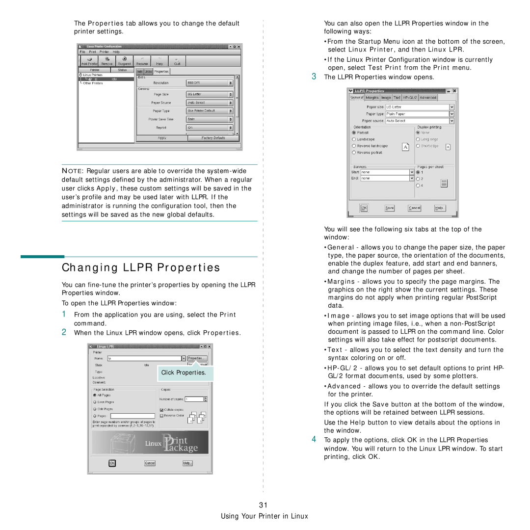 Samsung CLP-300 Series manual Changing Llpr Properties 