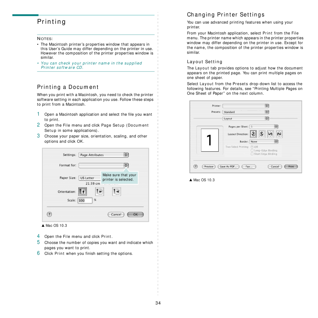 Samsung CLP-300 Series manual Printing a Document, Changing Printer Settings, Layout Setting 