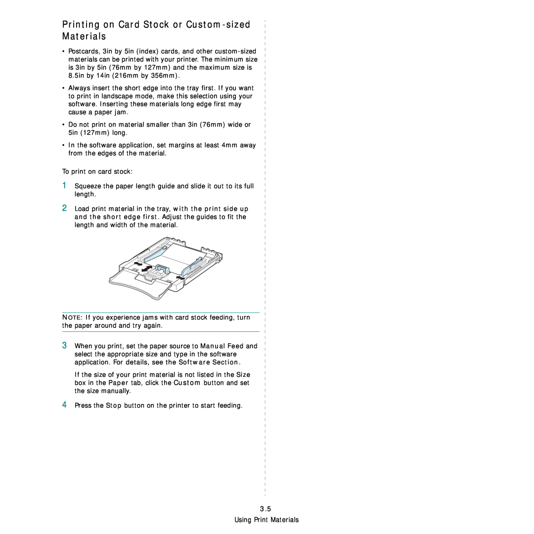 Samsung CLP-300 Series manual Printing on Card Stock or Custom-sized Materials 