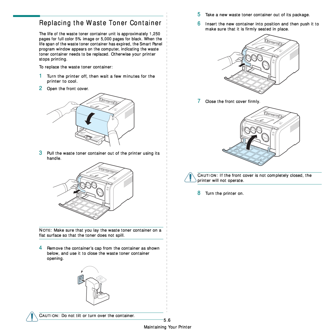 Samsung CLP-300 Series manual Replacing the Waste Toner Container 