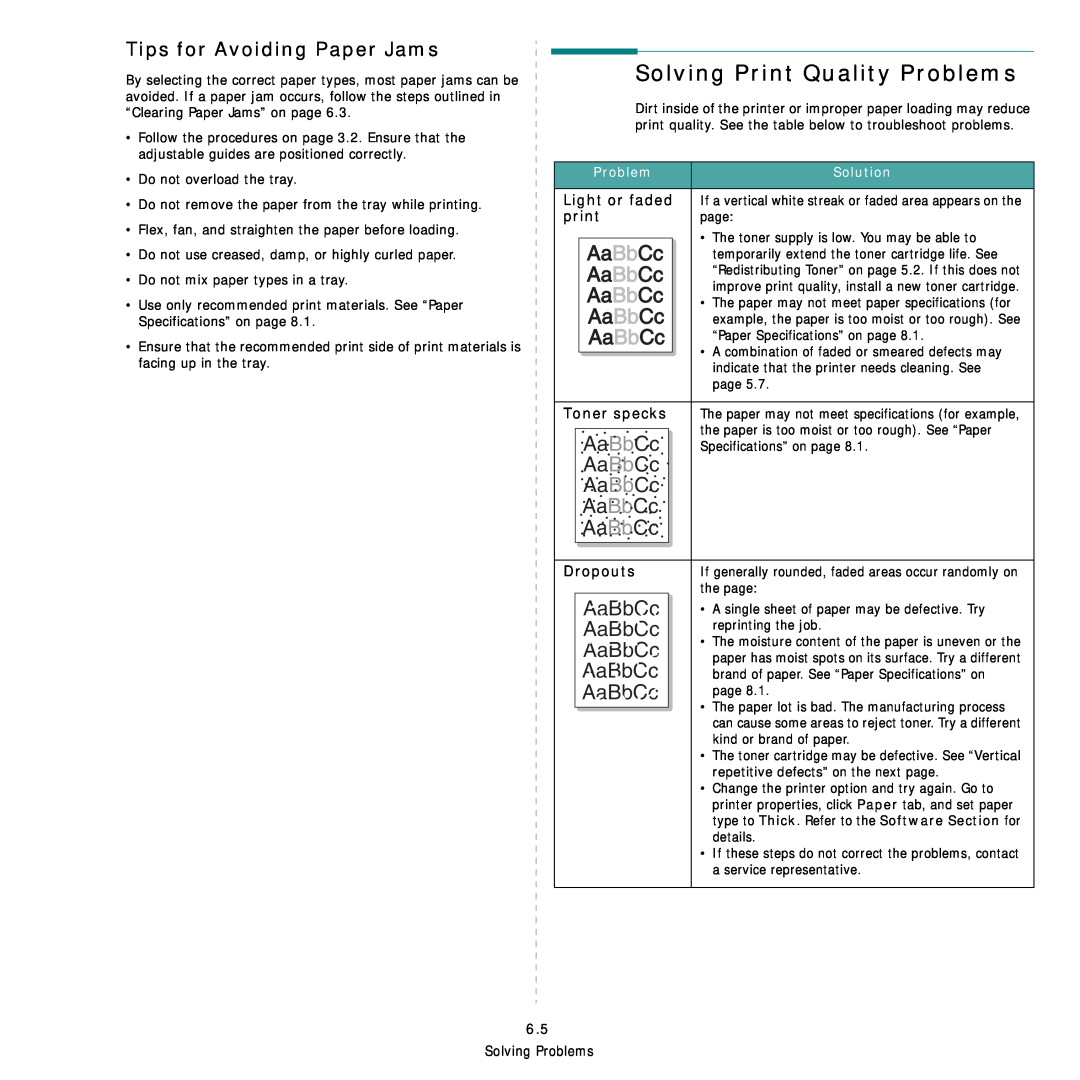 Samsung CLP-300 Series manual Solving Print Quality Problems, AaBbCc 