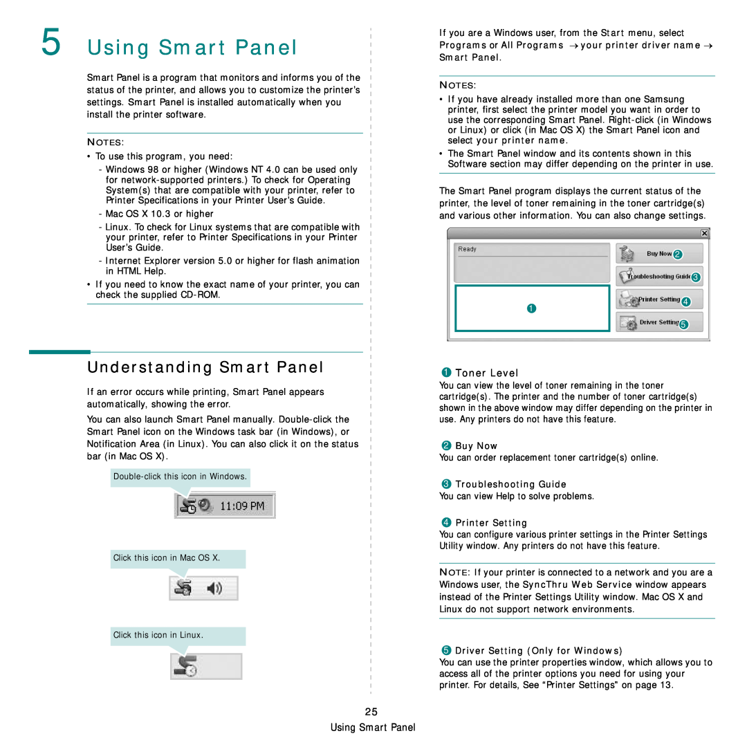 Samsung CLP-300 Series manual Using Smart Panel, Understanding Smart Panel, Toner Level, Buy Now, Troubleshooting Guide 
