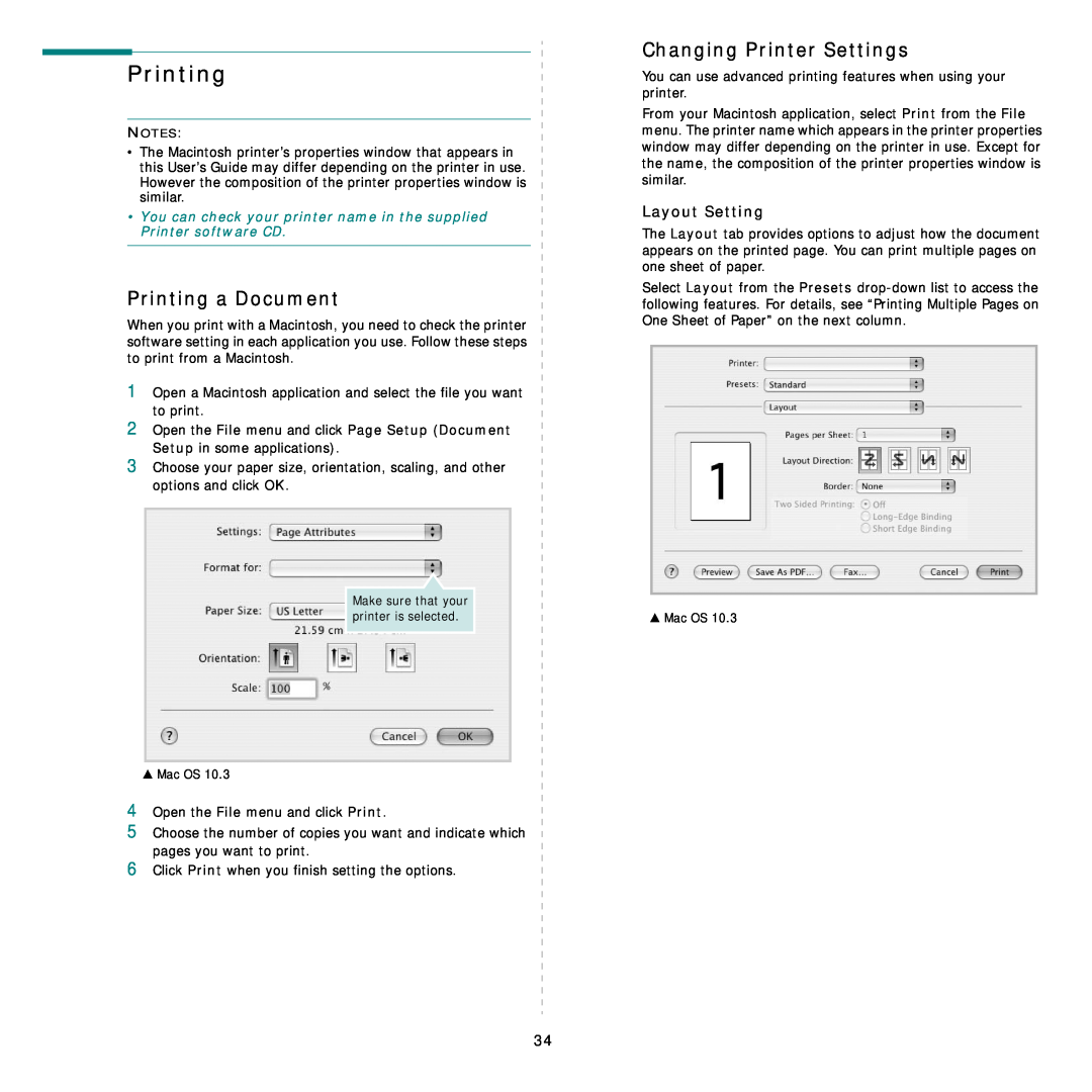 Samsung CLP-300 Series manual Printing a Document, Changing Printer Settings, Layout Setting 