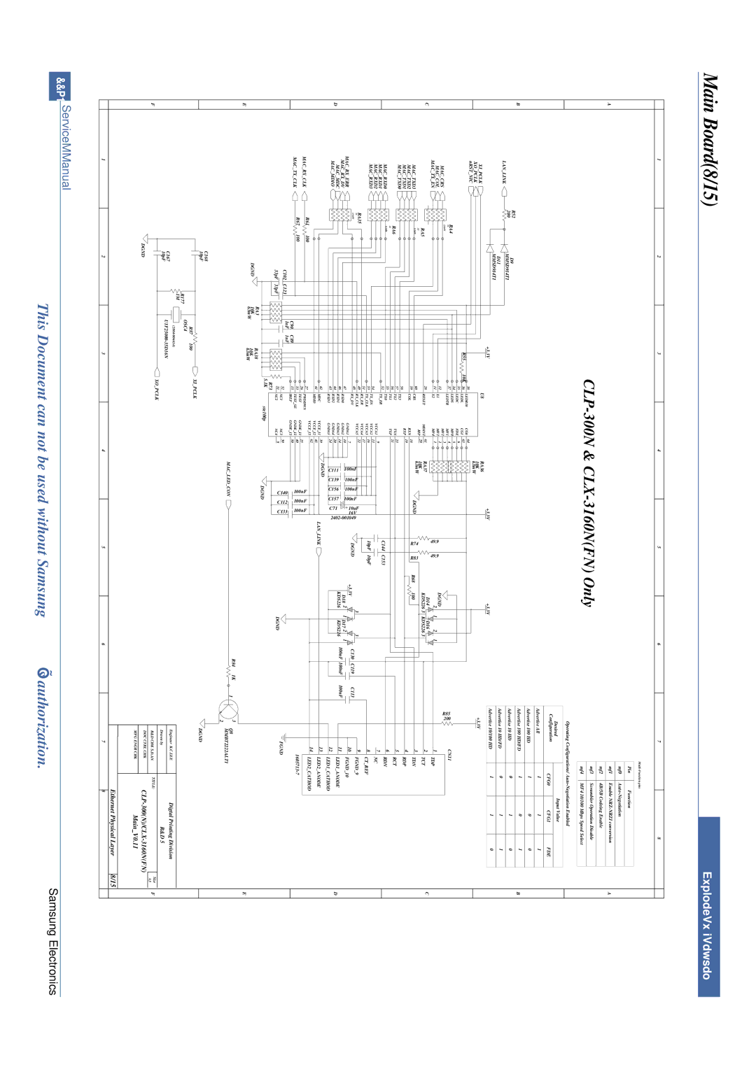 Samsung CLP-300 XSG manual Main Board8/15, CLP-300N & CLX-3160NFN Only 