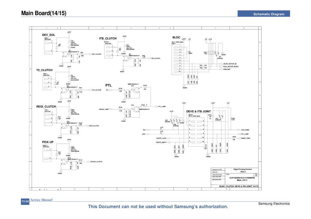 Samsung CLP-300 XSG manual Main Board14/15, Bldc Itbclutch 