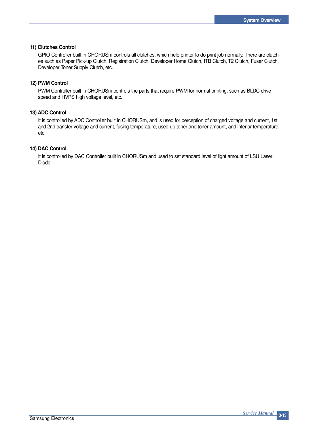 Samsung CLP-300 XSG manual Clutches Control, PWM Control, ADC Control, DAC Control 