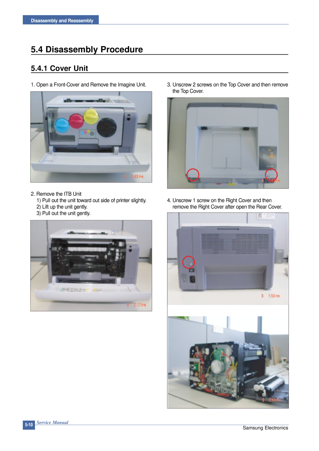 Samsung CLP-300 XSG manual Disassembly Procedure, Cover Unit, Top Cover 