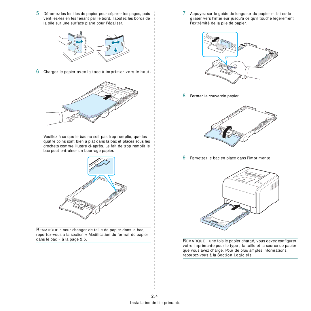 Samsung CLP-300 manual Chargez le papier avec la face à imprimer vers le haut 