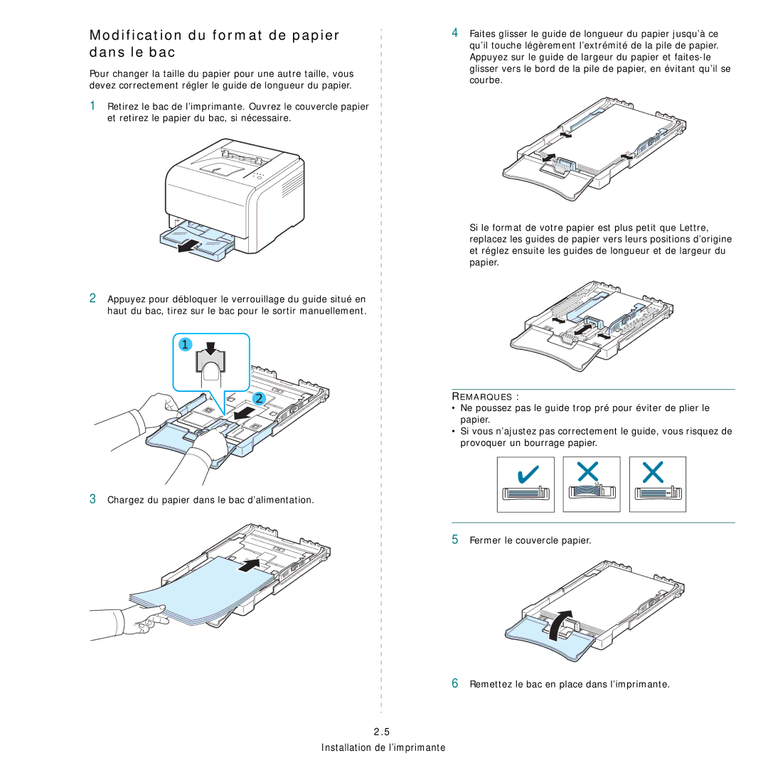 Samsung CLP-300 manual Modification du format de papier dans le bac 