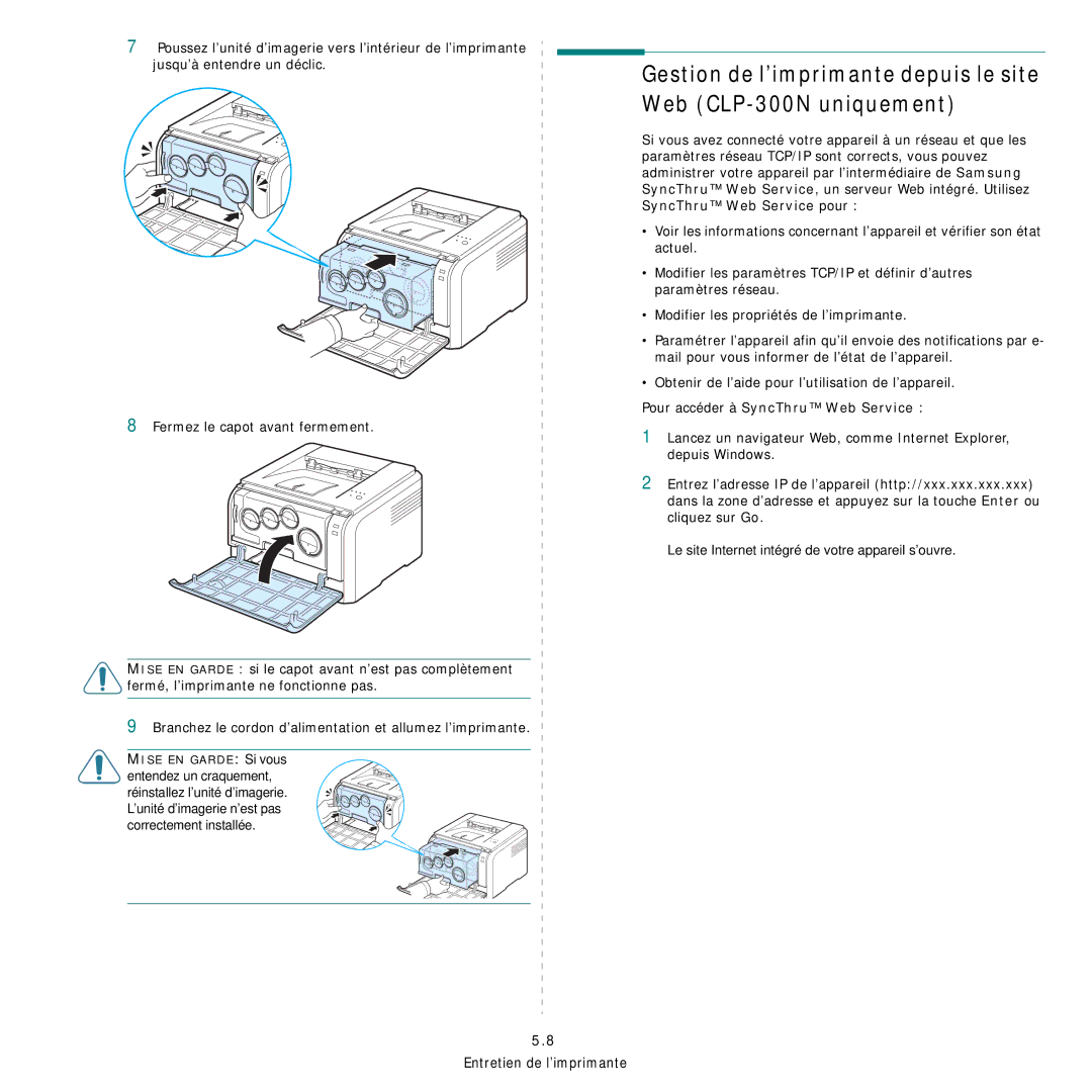 Samsung CLP-300 manual Pour accéder à SyncThru Web Service 