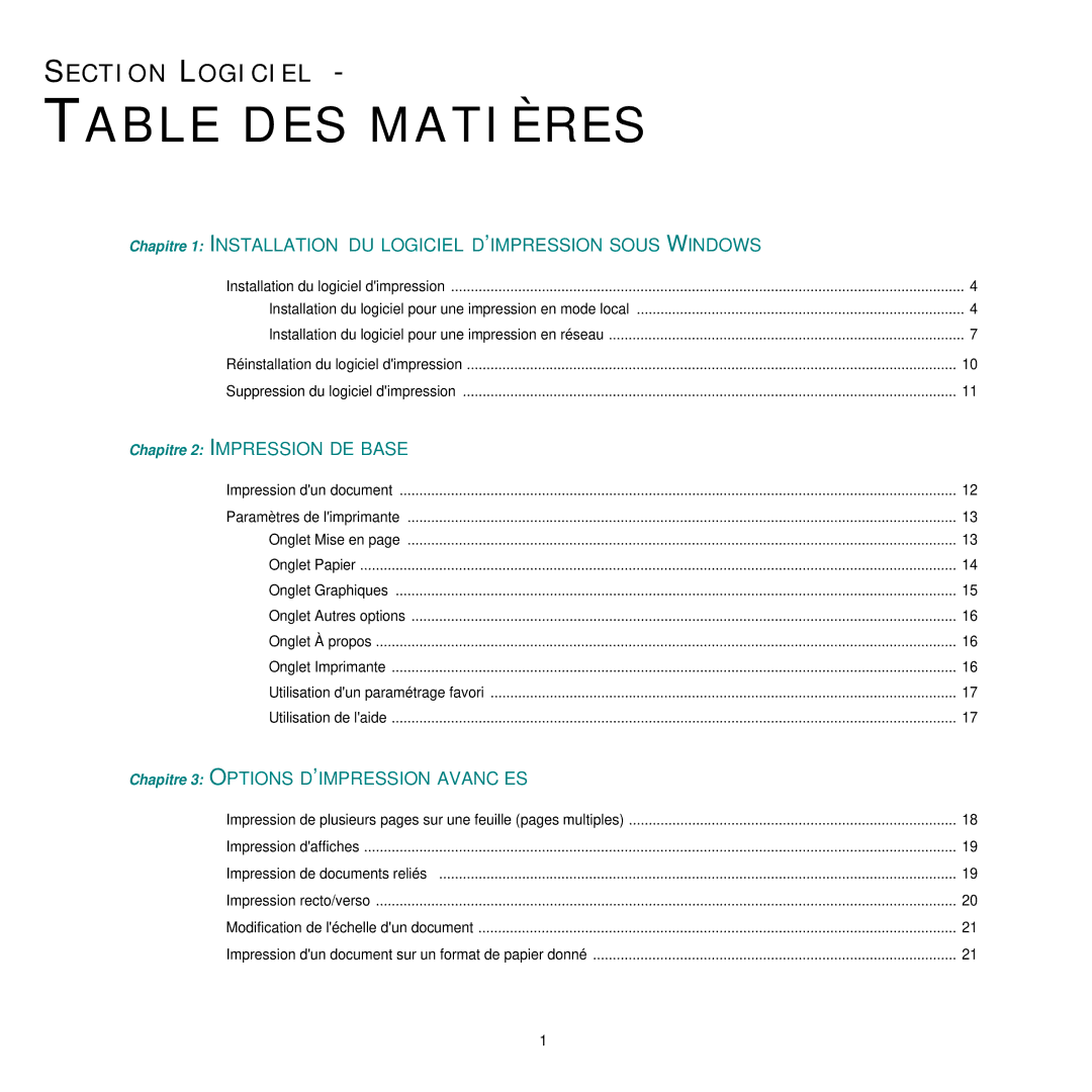 Samsung CLP-300 manual Table DES Matières 