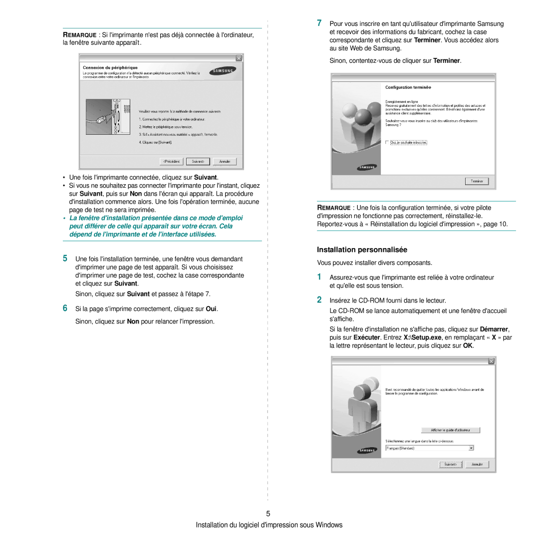 Samsung CLP-300 manual Installation personnalisée 