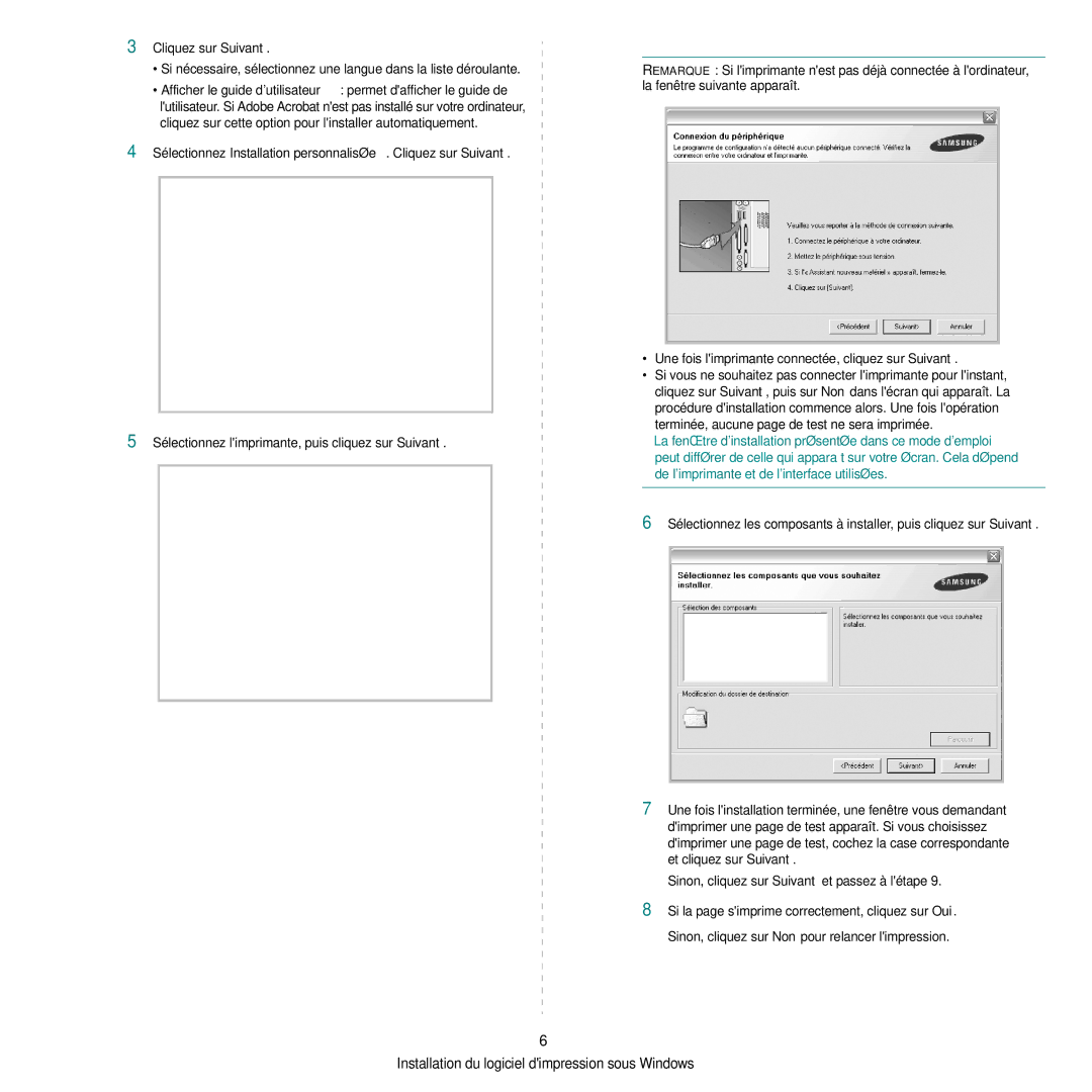 Samsung CLP-300 manual Sélectionnez Installation personnalisée. Cliquez sur Suivant 