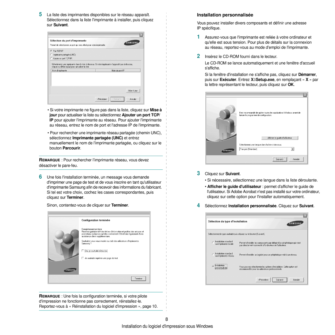 Samsung CLP-300 manual Installation personnalisée 