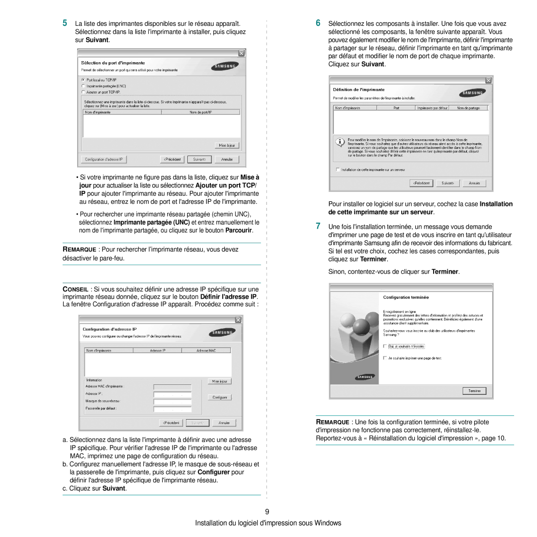 Samsung CLP-300 manual Cliquez sur Suivant 