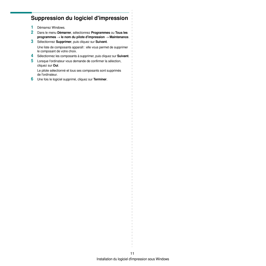 Samsung CLP-300 manual Suppression du logiciel dimpression 