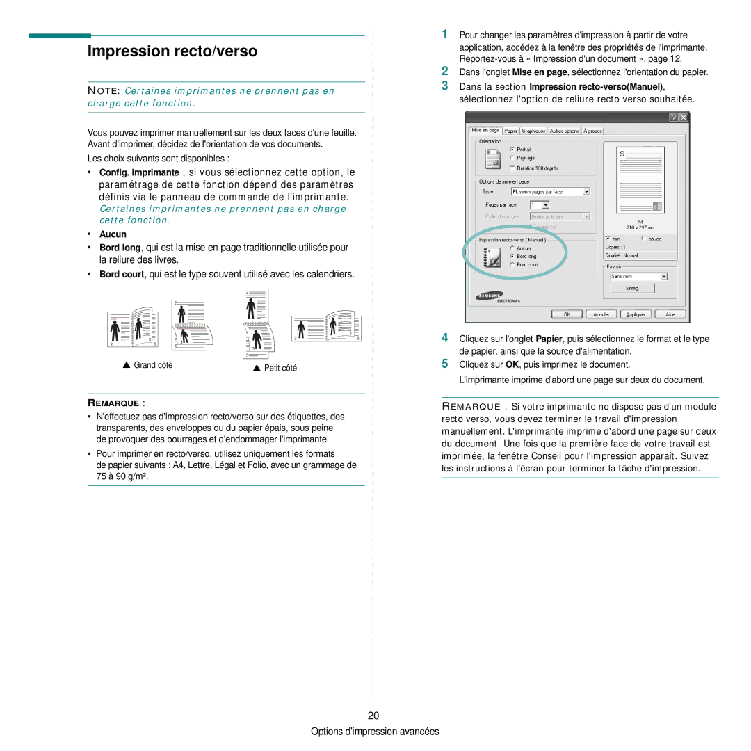 Samsung CLP-300 manual Impression recto/verso, Aucun 