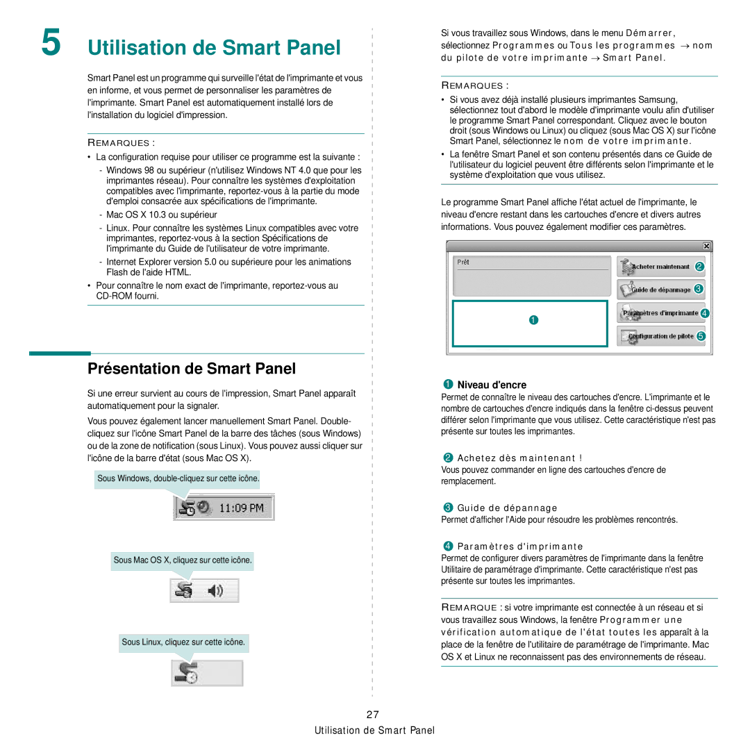 Samsung CLP-300 manual Utilisation de Smart Panel, Présentation de Smart Panel 