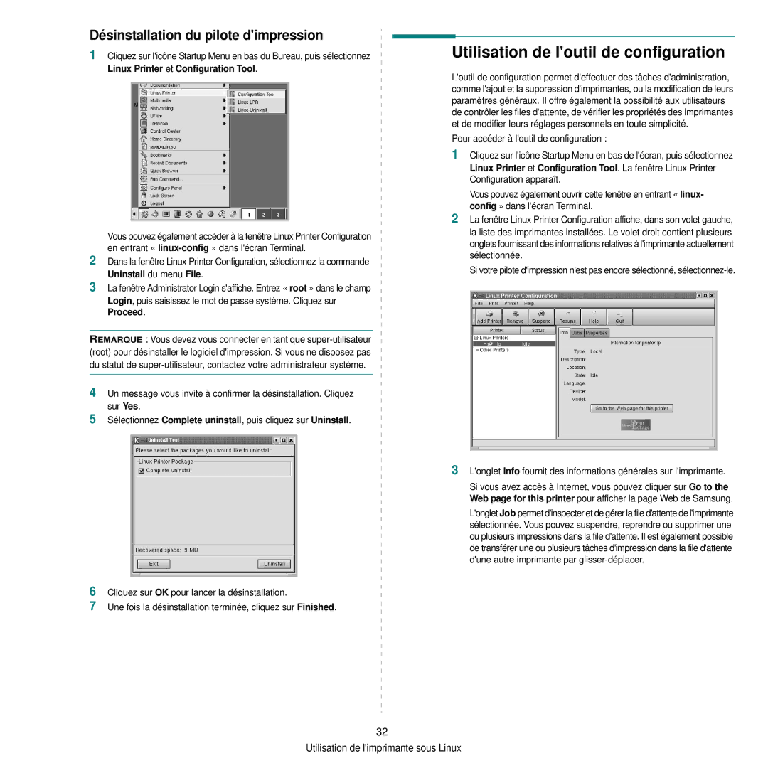 Samsung CLP-300 Utilisation de loutil de configuration, Désinstallation du pilote dimpression, Uninstall du menu File 