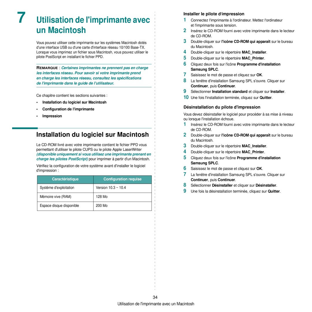 Samsung CLP-300 manual Installation du logiciel sur Macintosh, Continuer, puis Continuer 