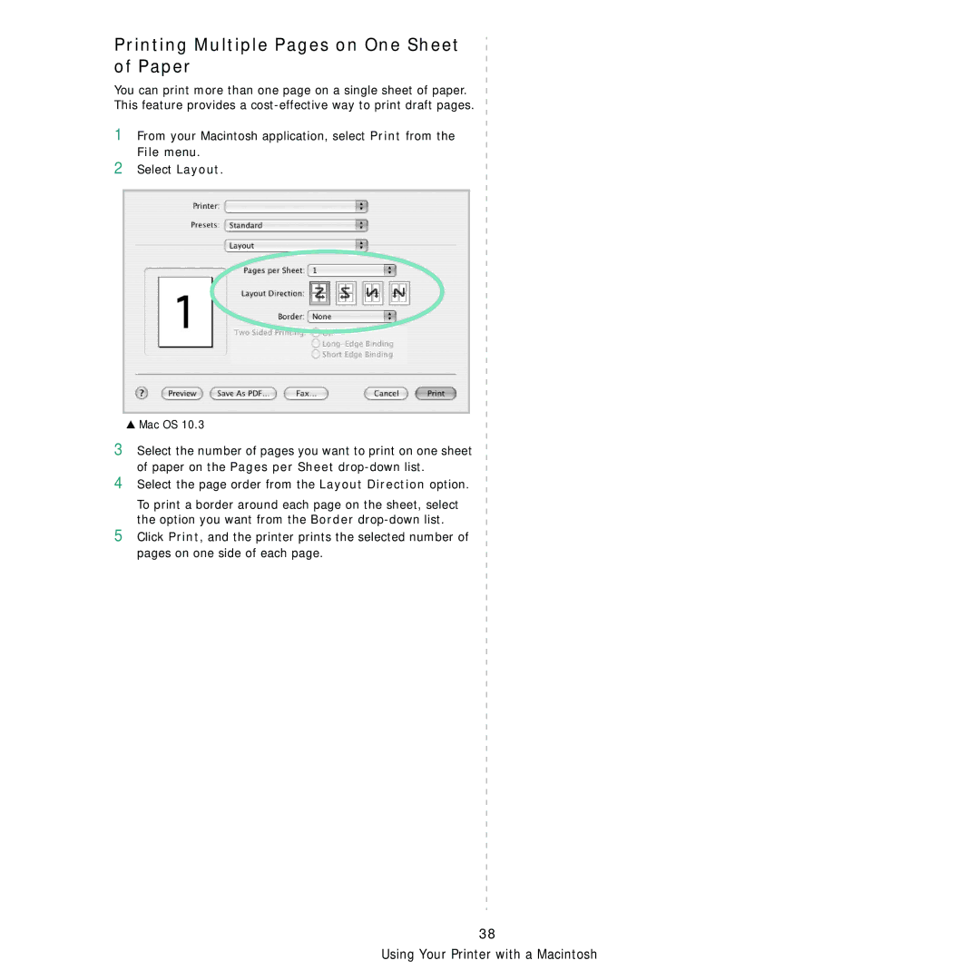 Samsung CLP-310 Printing Multiple Pages on One Sheet of Paper, Select the page order from the Layout Direction option 