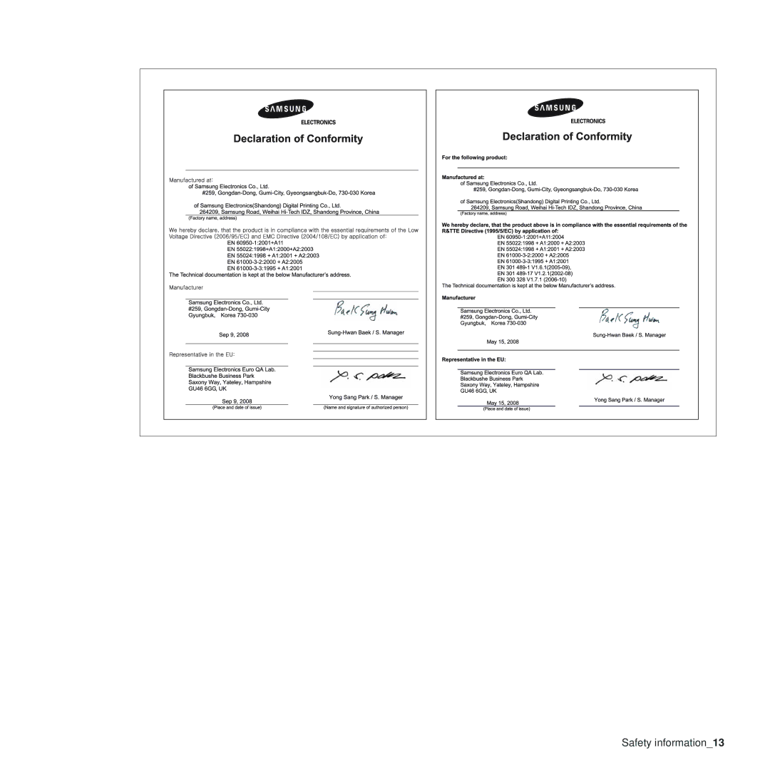 Samsung CLP-310 manual Safety information13 