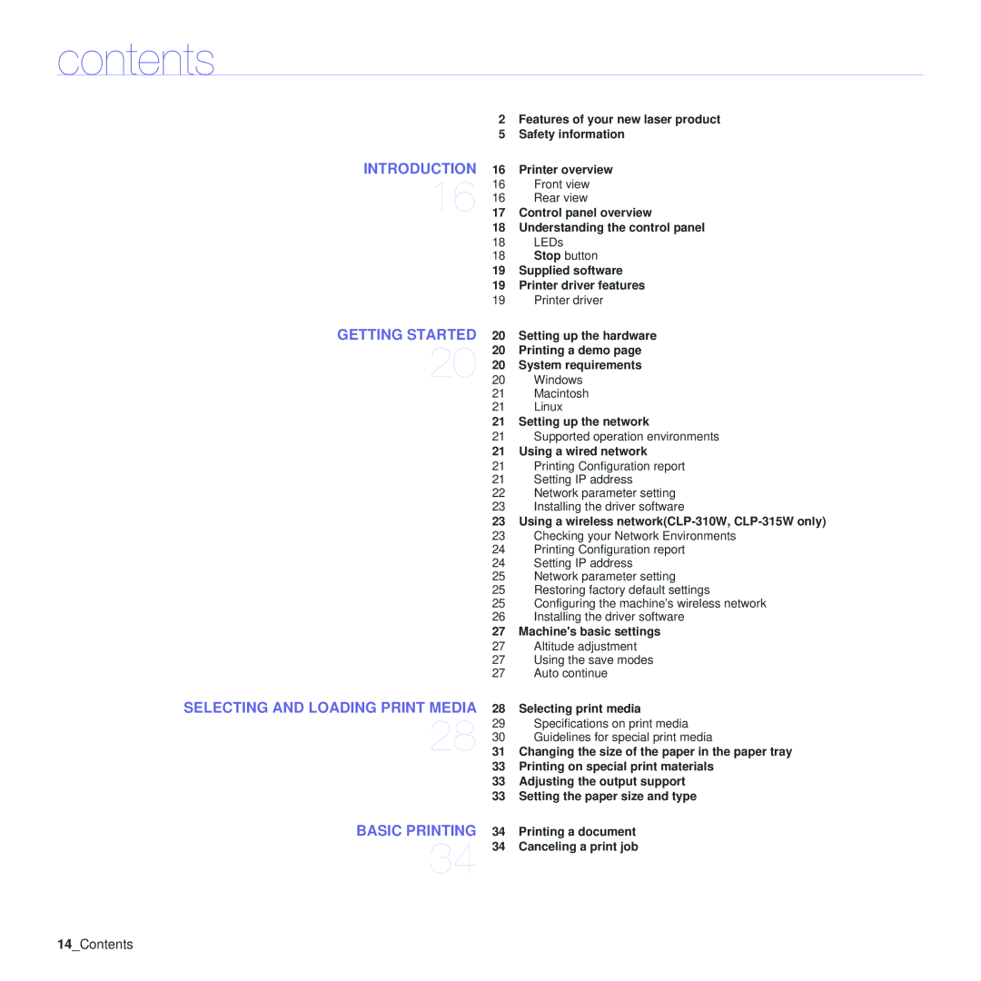 Samsung CLP-310 manual Contents 