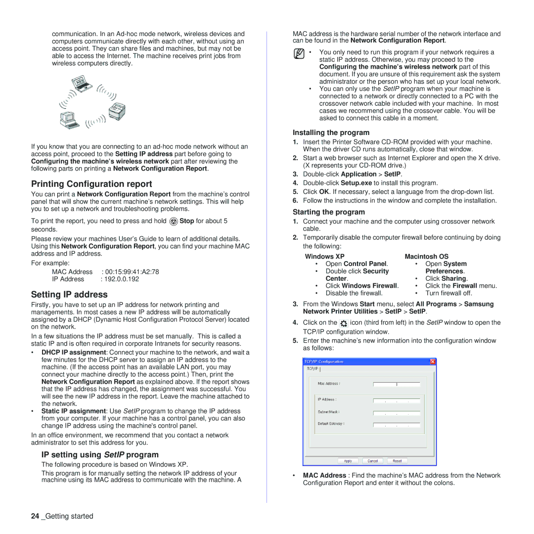 Samsung CLP-310 manual IP setting using SetIP program, Following procedure is based on Windows XP 