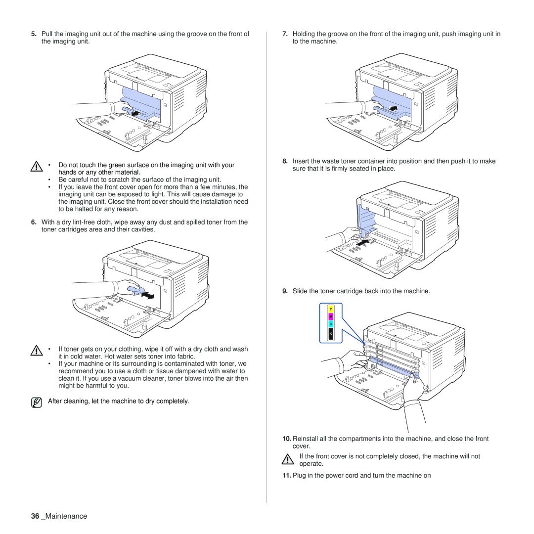 Samsung CLP-310 manual After cleaning, let the machine to dry completely 