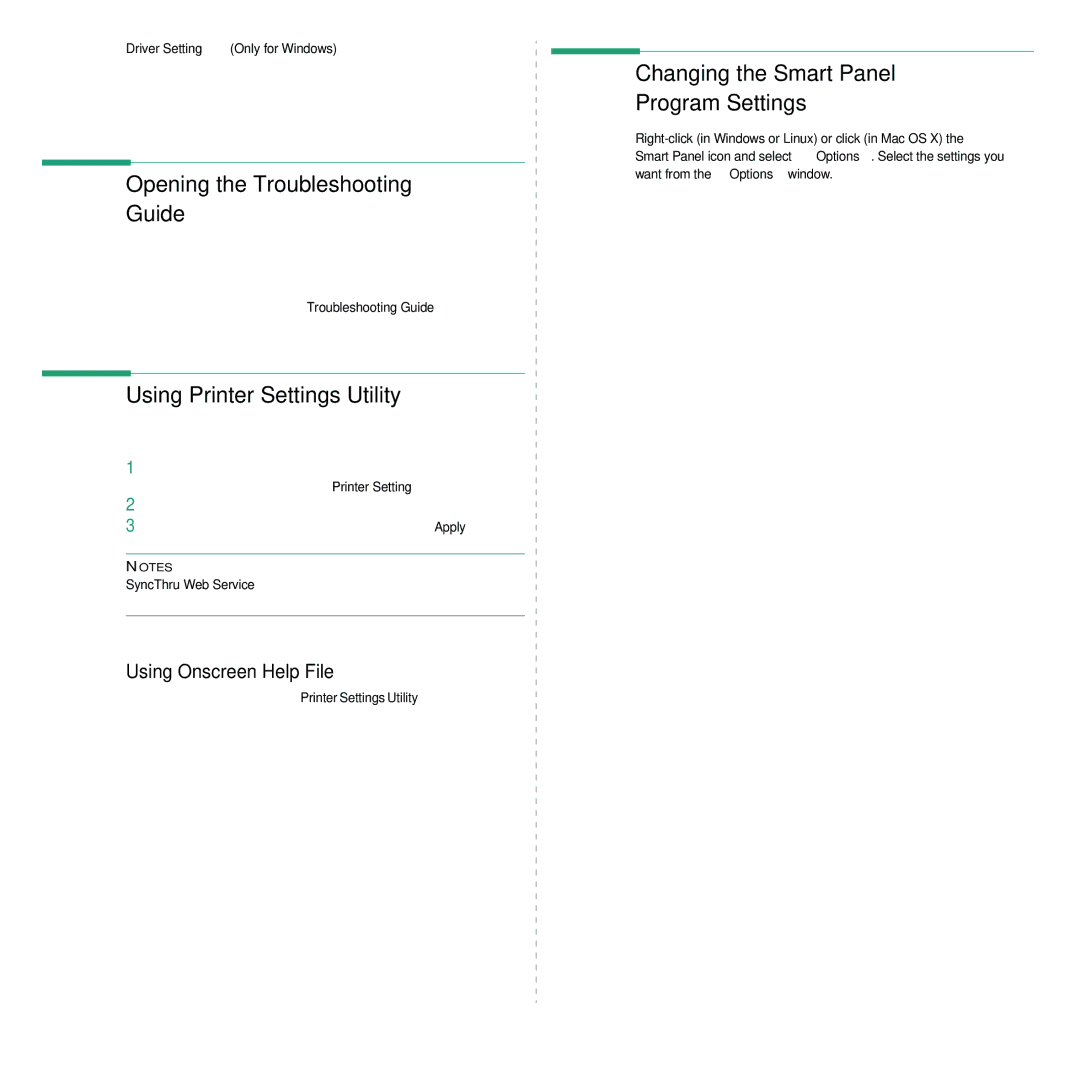 Samsung CLP-310 Opening the Troubleshooting Guide, Changing the Smart Panel Program Settings, Using Onscreen Help File 