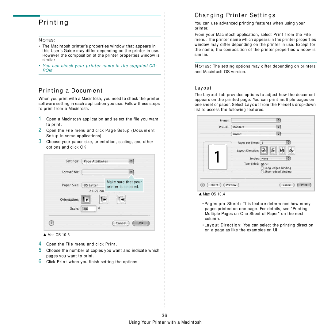 Samsung CLP-315N, CLP-310W manual Printing a Document, Changing Printer Settings 