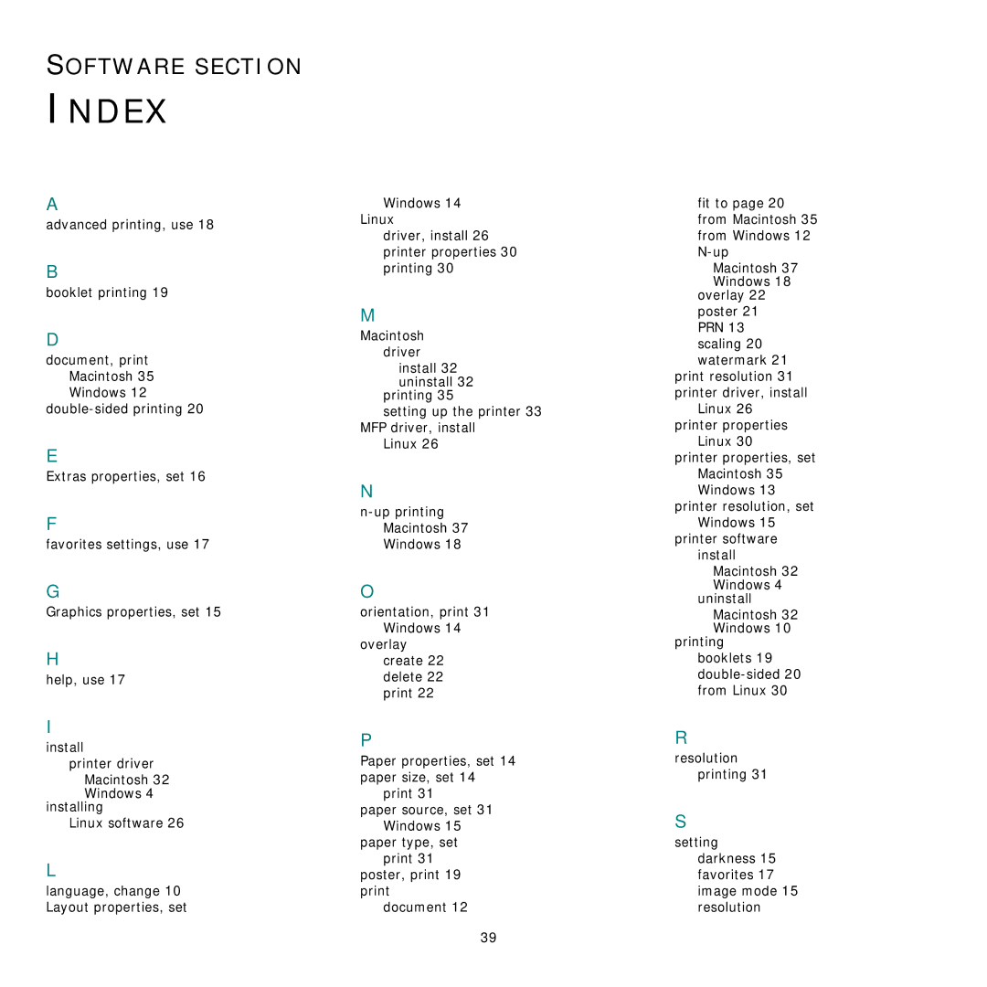 Samsung CLP-310W, CLP-315N manual Index 