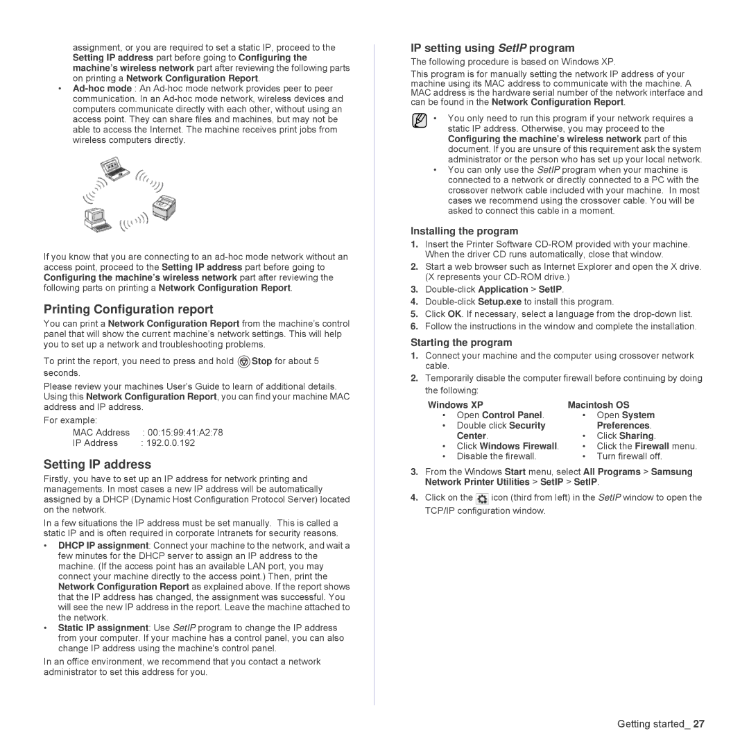 Samsung CLP-315N, CLP-310W manual Printing Configuration report, IP setting using SetIP program 