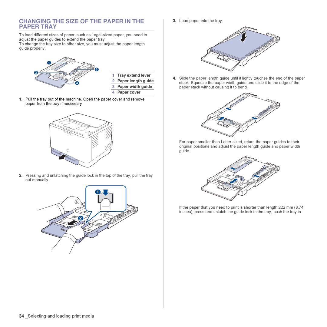 Samsung CLP-310W, CLP-315N manual Changing the Size of the Paper in the Paper Tray 