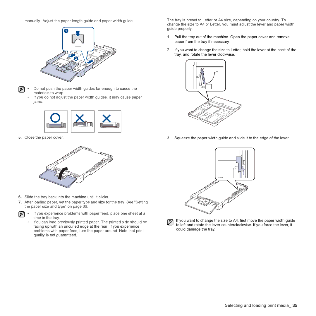 Samsung CLP-315N, CLP-310W manual Selecting and loading print media 