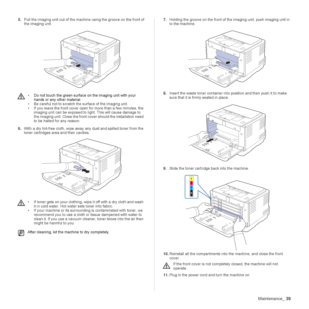 Samsung CLP-315N, CLP-310W manual After cleaning, let the machine to dry completely 